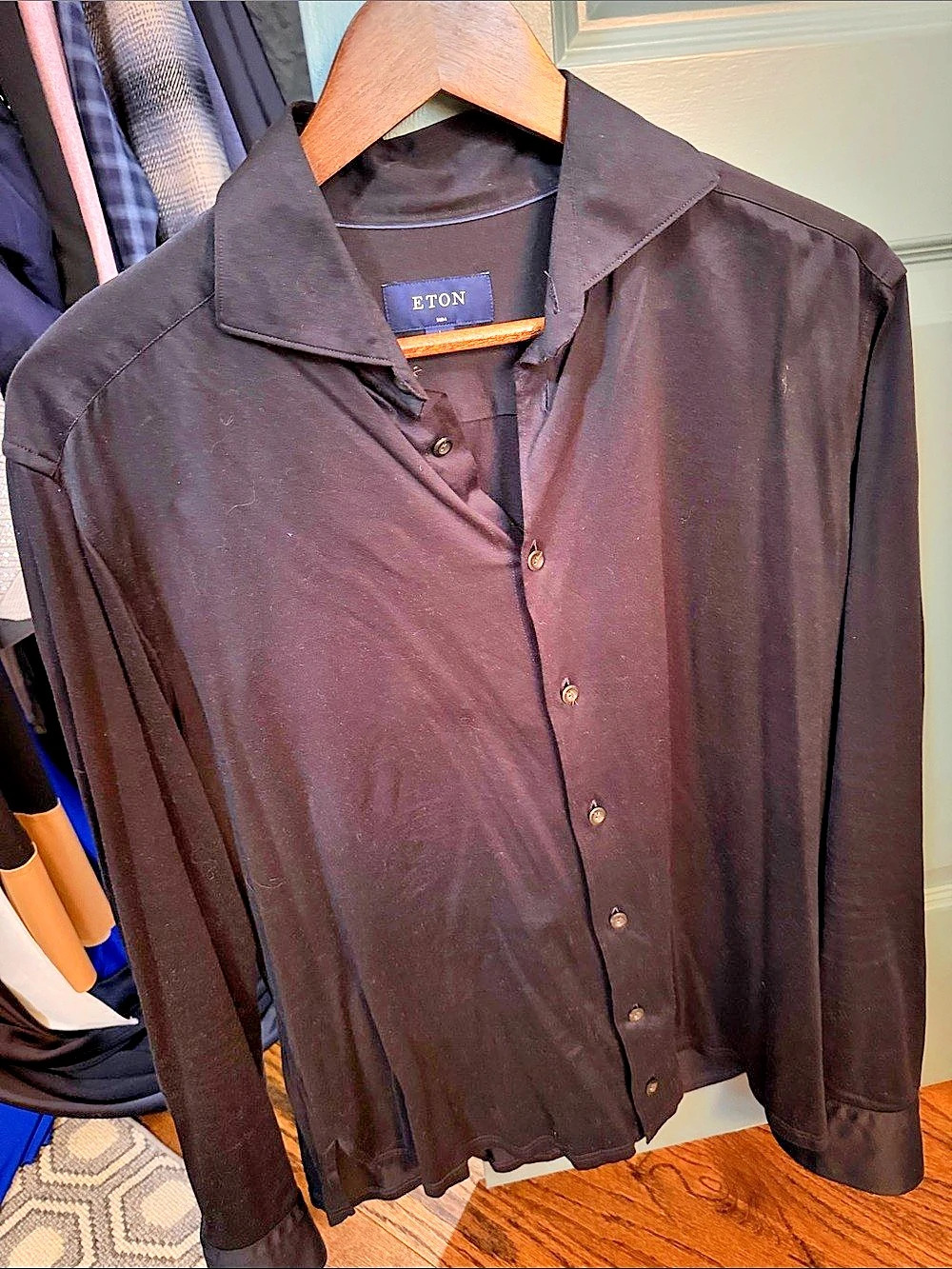 Eton Slim Fit Filo di Scozia Jersey Shirt Black Size Large